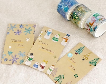 Winter Christmas Clear Tape Foil Stamping 30mm x 3m - MIND WAVE hokkori life Clear Tape for Journaling, Planners, Scrapbooking & Decoration