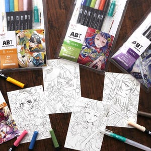 Tombow Manga Illustration Dual Brush Pen Art Markers - 6 colors with Water Brush for Watercolor Blending, Journaling, Scrapbooking