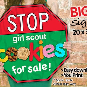 Girl Scout Cookies STOP Sign Cookie Booth Printable JUMBO RED 20x30 and 8.5x11 Girl Scouts Cookie Booth Decor Banner Supplies image 1