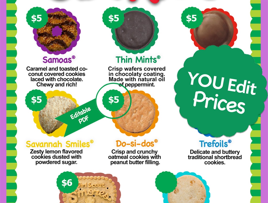 EDITABLE 2019 LBB Girl Scout Cookie Price List GS Booth Menu Etsy