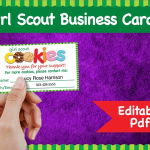 2021 EDITABLE Girl Scout Business Cards Printables Girl Scouts Cookies Booth Decor 8.5 x 11 Printable cookie supplies sign door cards