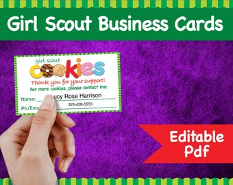 2021 EDITABLE Girl Scout Business Cards Printables Girl Scouts Cookies Booth Decor 8.5 x 11 Printable cookie supplies sign door cards