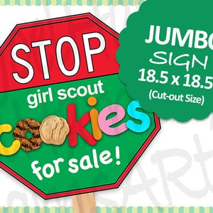 Girl Scout Cookies STOP Sign Cookie Booth Printable JUMBO RED 20x30 and 8.5x11 Girl Scouts Cookie Booth Decor Banner Supplies image 4