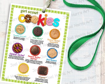 2020 ABC Girl Scout LANYARD Cookie List NO Prices, Printable Booth Menu 4in x 5in, (4) Menus per 8.5x11 Page Only 8 Cookies - No Choc. Chip