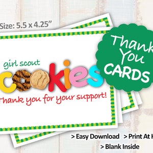 Ausverkauf! 2021 Girl Scout Cookie DANKESKARTE Blanko Grußkarten Printables 2/Seite & 4/Seite Printable Cookie Booth Decor Zubehör -->Im Angebot!<--