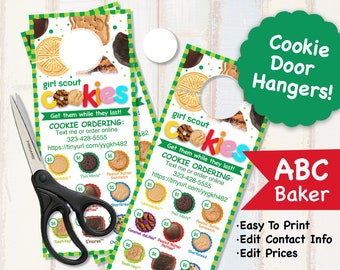 EDITABLE ABC Baker 2021 Girl Scout Door Hanger Girls Scouts Cookies Booth Decor 8.5 x 11 Printable cookie supplies sign door tag hangers