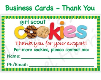 Girl Scout BUSINESS CARDS Thank You Cards Printables Girl Scouts Cookies Booth Decor 8.5 x 11 Printable cookie supplies door sign