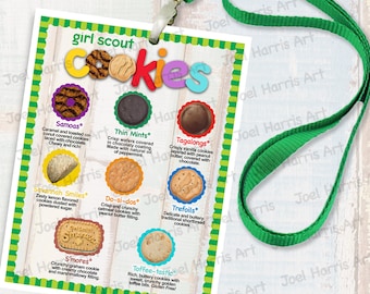 2019 LBB Girl Scout LANYARD Cookie List NO Prices, Printable Booth Menu 4in x 5in, (4) Menus per 8.5x11 Page All 8 Cookies