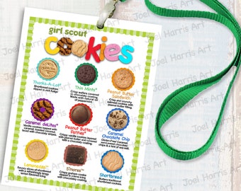 2020 ABC Girl Scout LANYARD Cookie List NO Prices, Printable Booth Menu 4in x 5in, (4) Menus per 8.5x11 Page All 9 Cookies