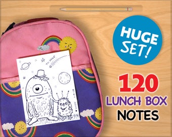 FULL SET Lunch Box NOTES for Kids 120 Printable Cards Drawings Inspirational School Printables Art for Boys and Girls Lunchbox Letters !!