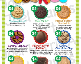 2020 ABC Girl Scout Cookie Price List GS Booth Menu 8.5 x 11 Printable 2 Versions, All Cookies 4.00, Now with NEW Caramel Chocolate Chip