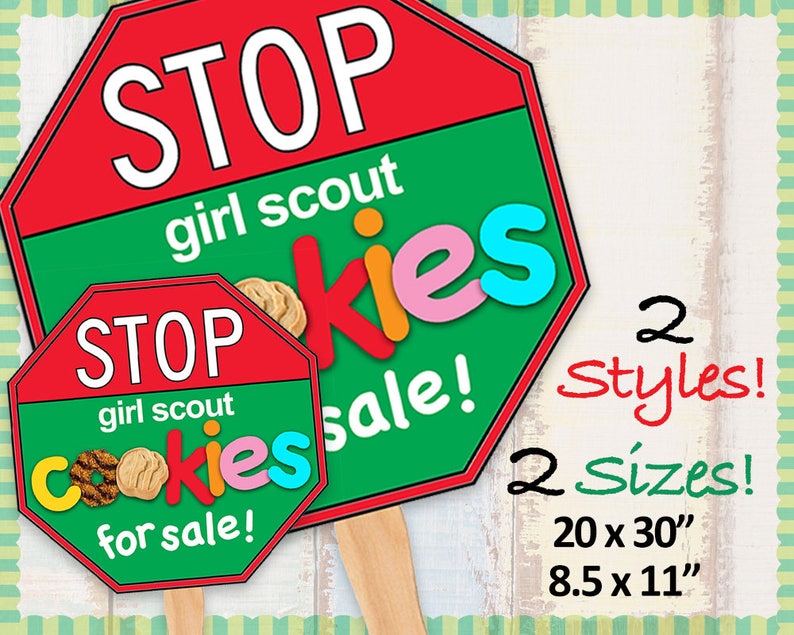 girl scout cookies stop sign cookie booth printable jumbo red etsy