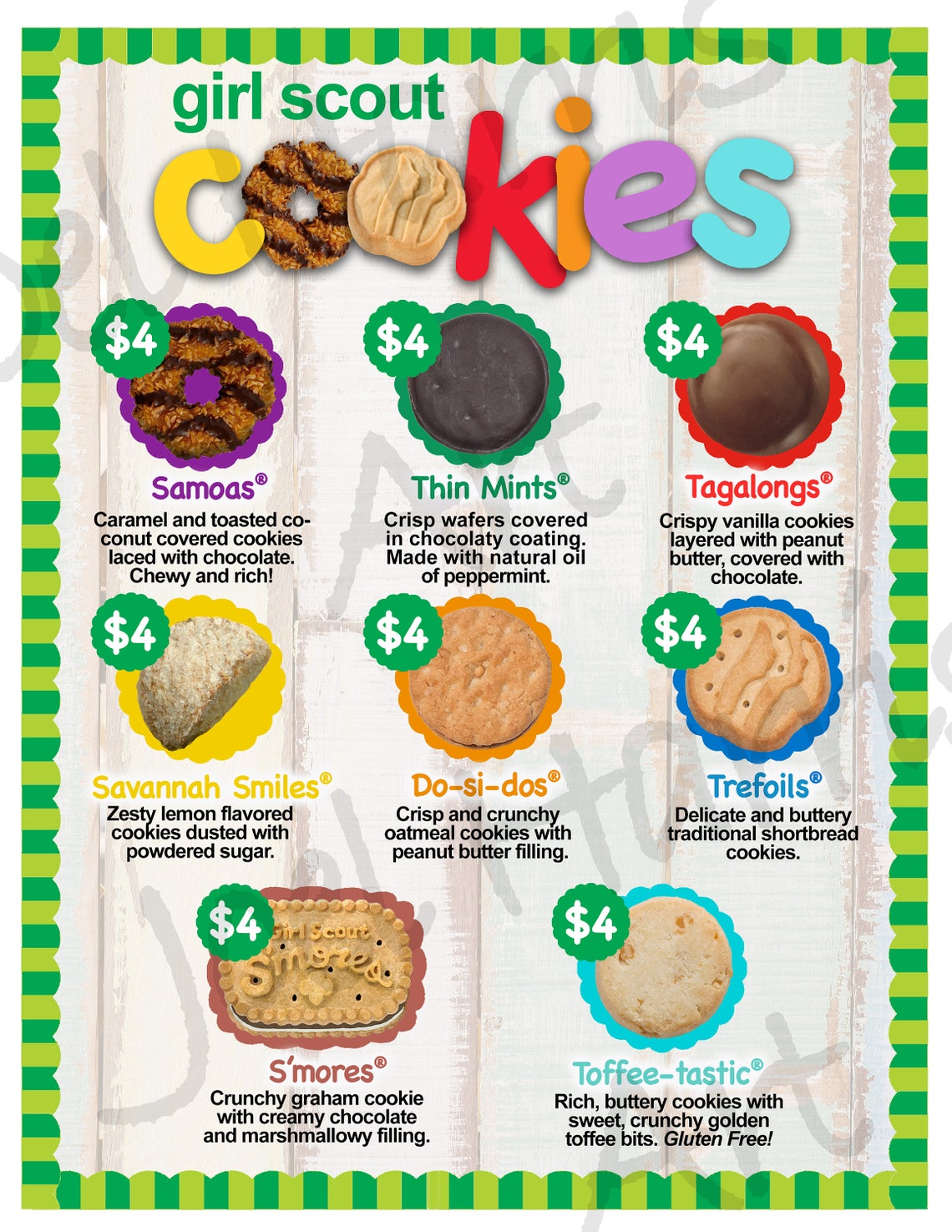 2018 LBB Girl Scout Cookie Price List GS Booth Menu 8.5 x 11 Etsy