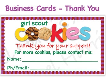 Girl Scout BUSINESS CARDS Pink Thank You Cards Printables Girl Scouts Cookies Booth Decor 8.5 x 11 Printable cookie supplies door sign