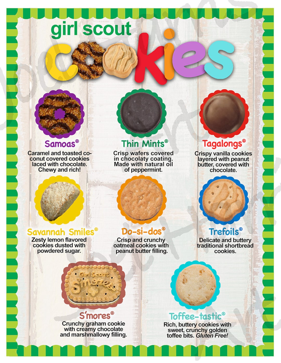2019 LBB Girl Scout Cookie Price List GS Cookie Booth Menu 8.5 X 11  Printable 2 Versions No Prices - Etsy Australia