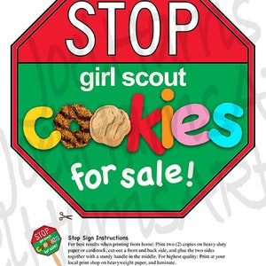 Girl Scout Cookies STOP Sign Cookie Booth Printable JUMBO RED 20x30 and 8.5x11 Girl Scouts Cookie Booth Decor Banner Supplies image 3
