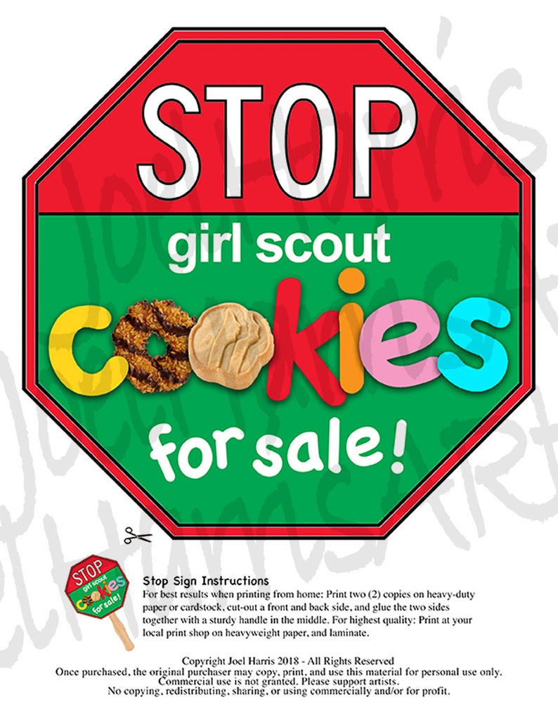 Girl Scout Cookies STOP Sign Cookie Booth Printable JUMBO RED 20x30 and 8.5x11 Girl Scouts Cookie Booth Decor Banner Supplies image 3