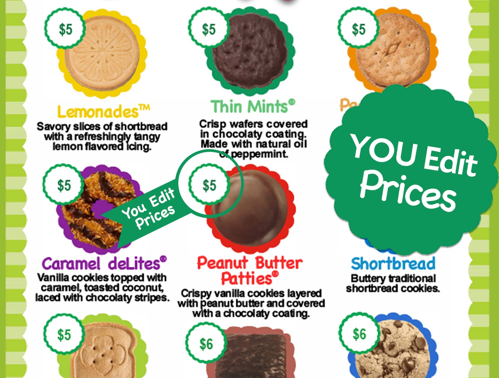 EDITABLE 2021 ABC Girl Scout Cookie Price List GS Booth Menu Etsy