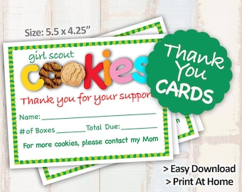 2019 Girl Scout Cookie ORDER FORM Thank You Card Receipt Blank Note Cards Printables 2/page 8.5x11 Printable for Cookie Booth Decor Supplies