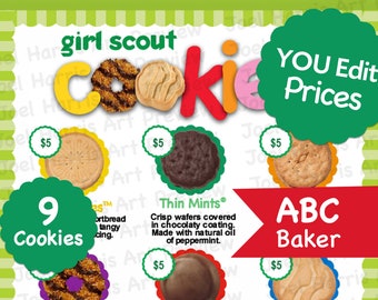 EDITABLE 2021 ABC Girl Scout Cookie Price List GS Booth Menu 8.5x11 Printable Easy to Edit: Y O U Fill-In Prices 2 Versions >>All 9 Cookies<