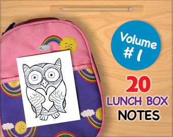 Vol 1 LUNCH BOX NOTES for Kids 20 Assorted Printable Cards Drawings Inspirational School Printables Art for Boys and Girls Lunchbox Letters