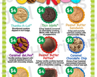 2020 ABC Girl Scout Cookie Price List GS Booth Menu 8.5 x 11 Printable 2 Versions, All 4.00, Caramel Chocolate Chip 5.00