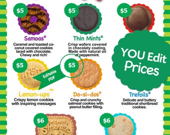 EDITABLE 2021 LBB Girl Scout w/ New Cookie Price List GS Booth Menu 8.5x11 Printable and Easy to Edit: Y O U Fill In All Your Custom Prices