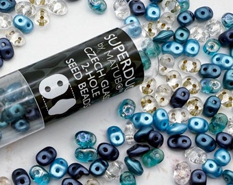 SuperDuo Caribbean Sea Mix, Matubo SuperDuo Beads, 2.5x5mm, 22 Grams, Tubed