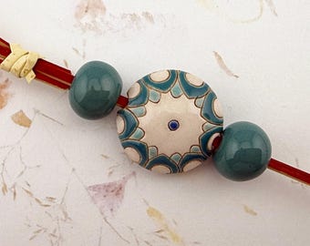 Artisan Stoneware Beads, Set of 3, Hand Glazed Ceramic Beads