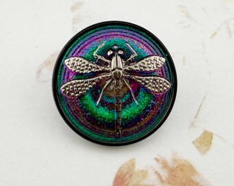 22mm Hand Painted Silver Dragonfly Button with Vitrail Coating