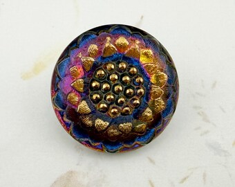 22mm Hand Painted Daisy Czech Glass Shank Button with Gold Accents