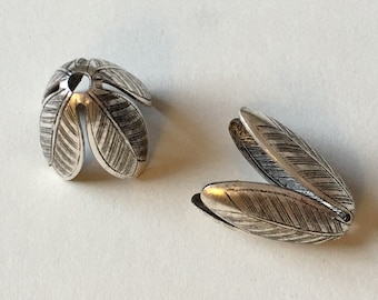 Antique Silver-Plated Etched End Caps, Vintage Patina End Caps, Made in USA, Set of 2 pieces