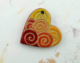 Love Swirls Heart Pendant, Hand Crafted by Golem Design Studio, Stoneware
