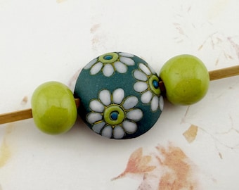 Artisan Stoneware Beads, Set of 3, Hand Glazed Ceramic Beads