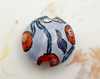 Cherries, Lentil Shaped Ceramic Bead, Hand Crafted Artisan Beads