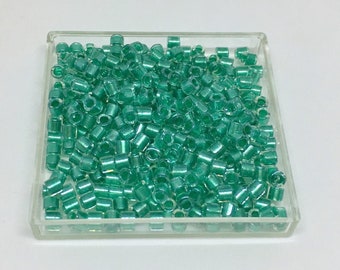 Miyuki Sparkling Aqua Green Lined Crystal Delica Beads, Cylinder 8/o Delica Beads, Miyuki Color DBL-904, 3 Inch Tube