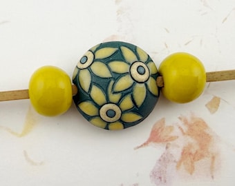 Artisan Stoneware Beads, Set of 3, Hand Glazed Ceramic Beads
