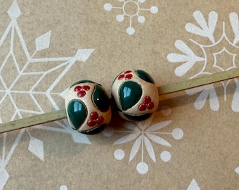 Hand Carved Ceramic Christmas Holly Beads, Golem Design Studio