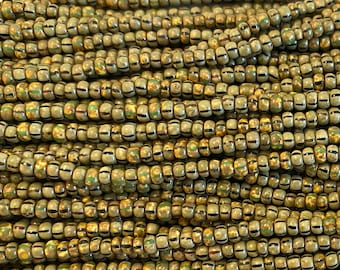 8/o Aged Striped Picasso Mix, Size 8 Round, Czech Glass Seed Beads, 20 Inch Strand, Approximately 7 Grams Each