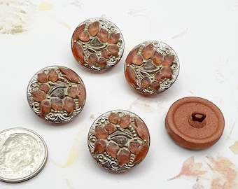 Lacy Flower, 18mm Round Button, Transparent Light Smoky Topaz Finish and Antique Gold, Shank Button, Czech Glass Button