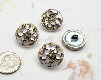 Lacy Flower, 18mm Round Button, Iridescent AB Finish and Antique Gold and Silver, Shank Button, Czech Glass Button
