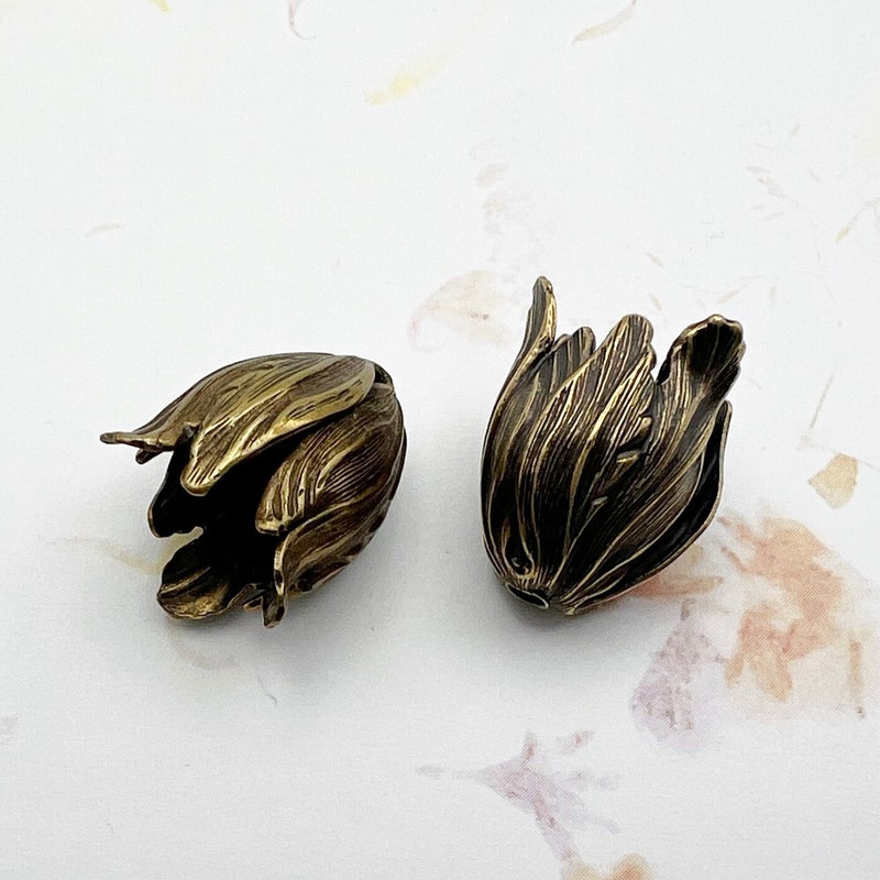 Tulip Rosebud Flower Cap Gold Silver Rose Copper 18x16mm 4pcs