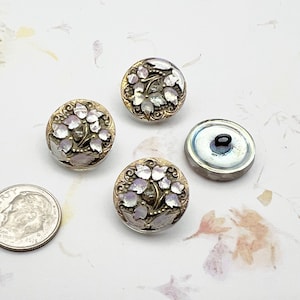 Lacy Flower, 18mm Round Button, Iridescent AB Finish and Antique Gold and Silver, Shank Button, Czech Glass Button