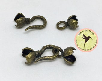 Antique Bronze End Cap And Hook Clasp, 2.5mm Hole, Hook Clasp Set
