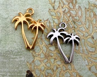Palm Tree Charm, Antique Silver or Shiny Gold