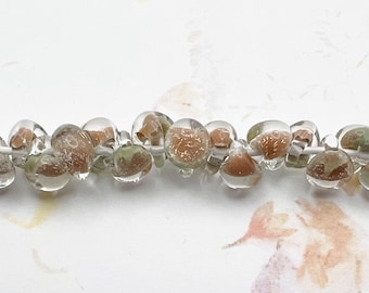 Strawberry Cream Glitter Boro Glass Teardrop Beads, 25 Strand