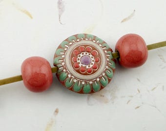 Artisan Stoneware Beads, Set of 3, Hand Glazed Ceramic Beads, Rosey Pink Rounds