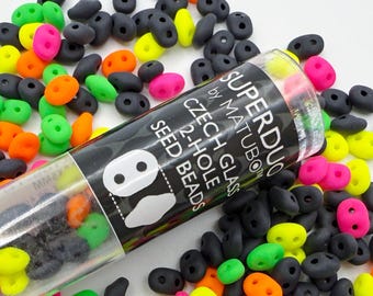 SuperDuo Day Glow Days Mix, Matubo SuperDuo Beads, Matte Finish, 2.5x5mm, 22 Grams, Tubed