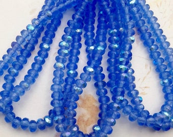 3mm Rondelle Cornflower with Etched AB Finishes, Firepolished Beads, 50 Beads Per Strand