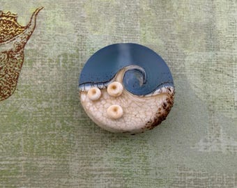 Artisan Ocean Wave Lampwork Bead, Blue with Barnacles